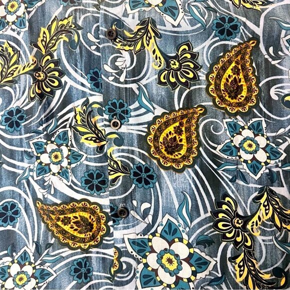 Mens Frilivin Paris Fit Button-Up Short-Sleeve Shirt Paisley & Floral Print XXL - Picture 4 of 4